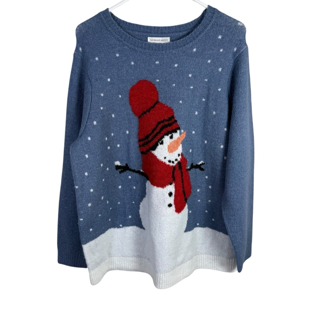 Cupcakes and Cashmere Snowman‎ Sweater Blue Size 1X New